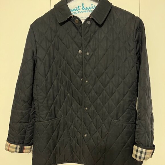 Burberry Quilted Jacket Black Logo Plaid Small - Picture 1 of 12